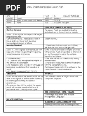 Year 1 Phonics Lesson Plan 1