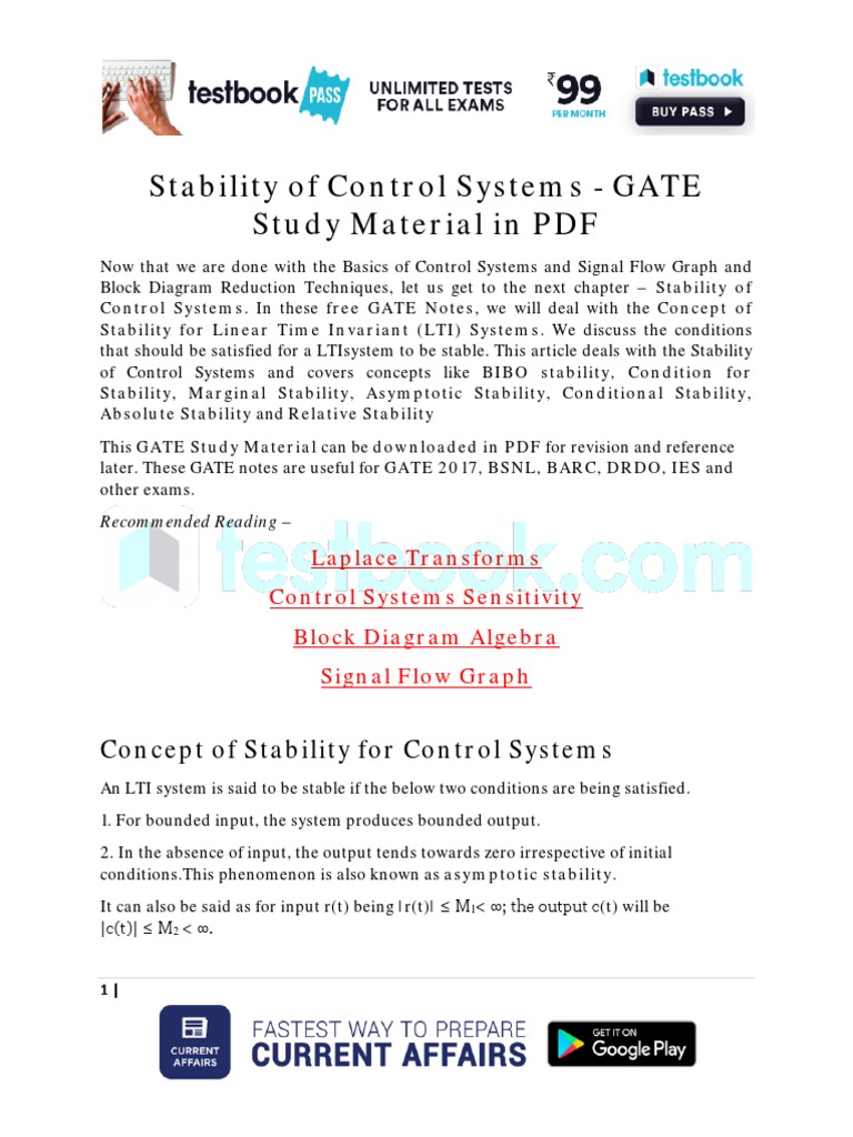 Stability of Control Systems - GATE Study Material in PDF | PDF ...