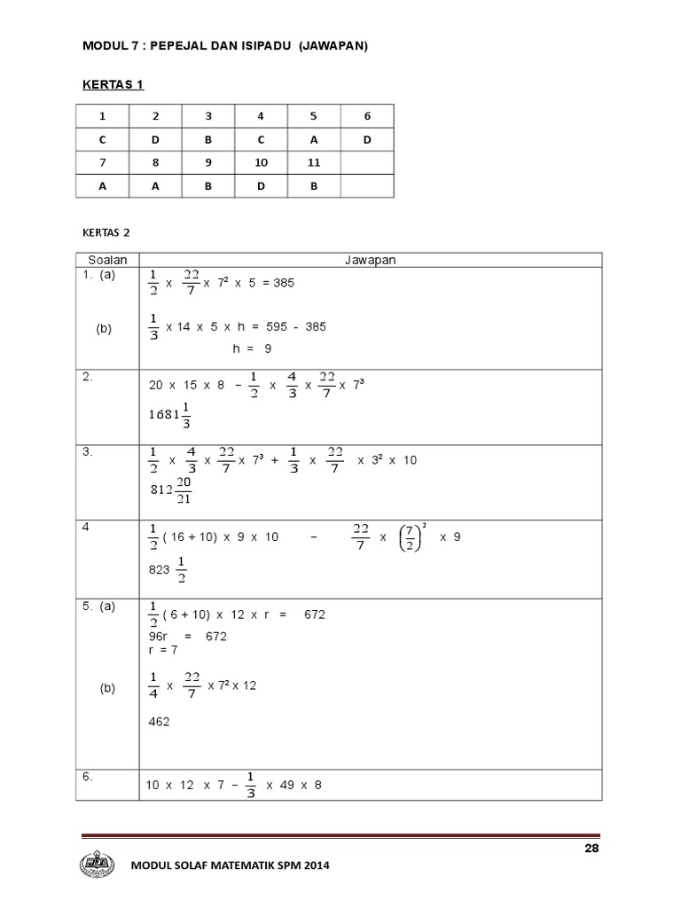 Modul 7 Pepejal Isipadu Jawapan Pdf