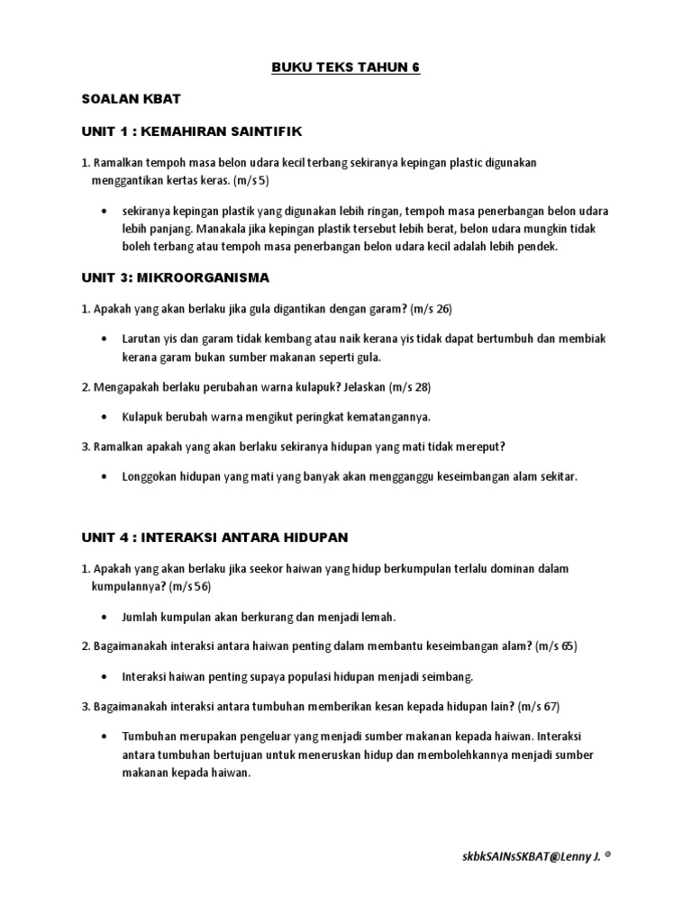 Soalan Kbat Tahun 6 Buku Teks Pdf