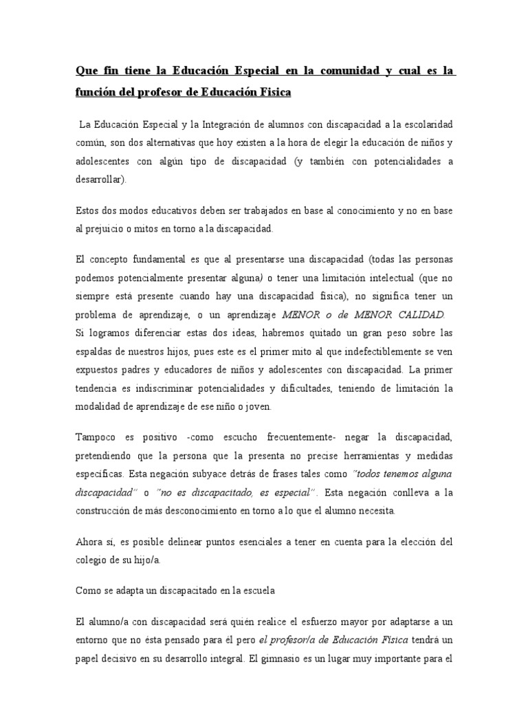 Que Fin Tiene La Educacion Especial En La Comunidad Invalidez Educacion Especial