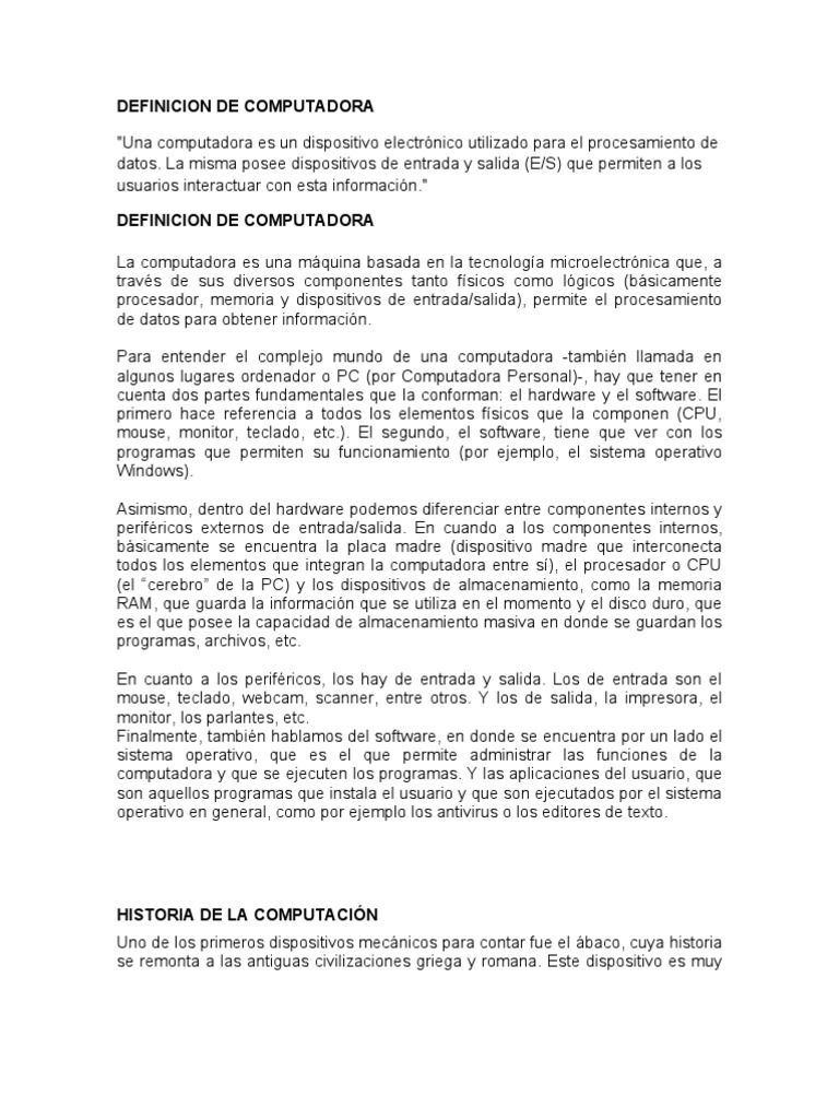 Definicion de Computadora | PDF | Equipo de oficina | Hardware de la ...