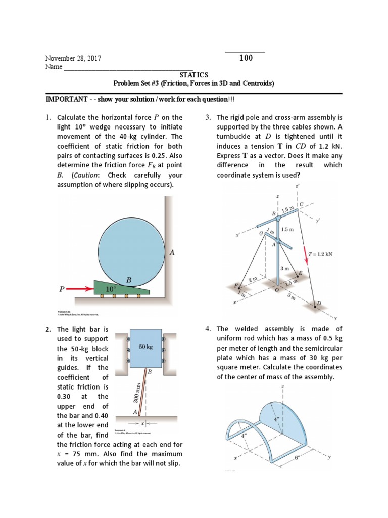 Statics Problem Set: Friction & Forces | PDF