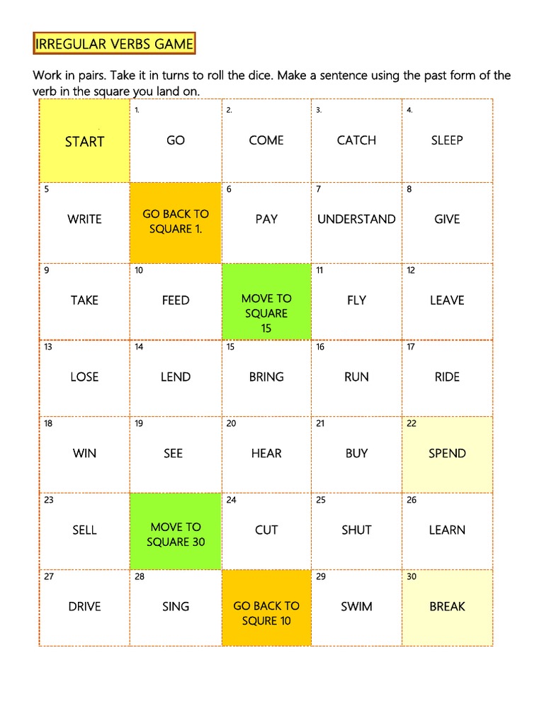 Irregular Verbs Board Game Instructions | PDF