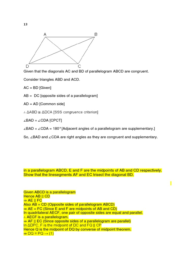 Trisection of Diagonal in Parallelogram | PDF | Teaching Methods ...