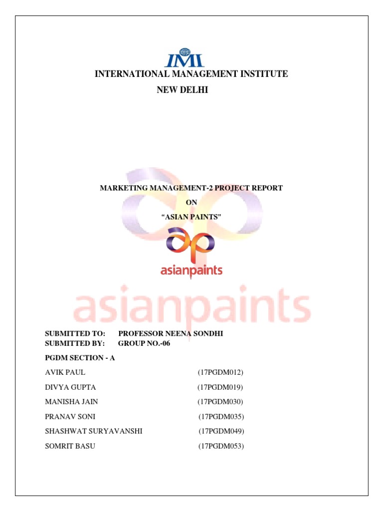 Asian Paints Marketing Management Report | PDF | Advertising ...