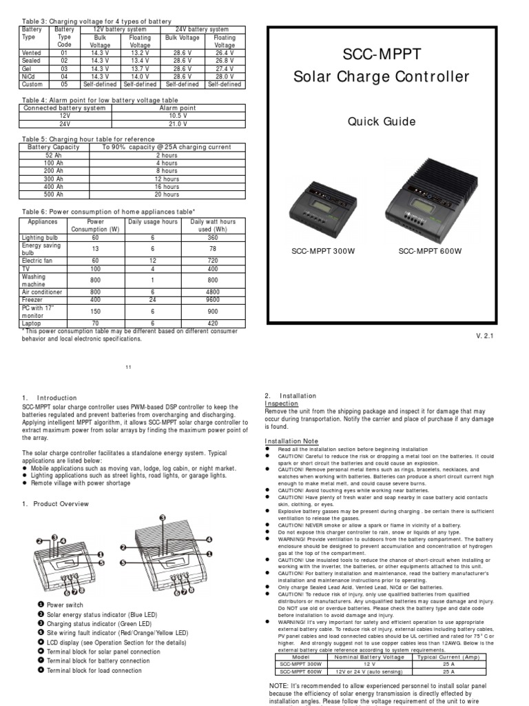 Charging Voltage, Alarm Points, and Power Consumption Tables for