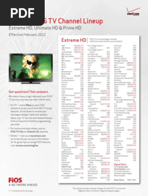 Verizon Fios TV Channel Lineup Extreme HD Ultimate HD Prime HD PDF Hbos Pay Television