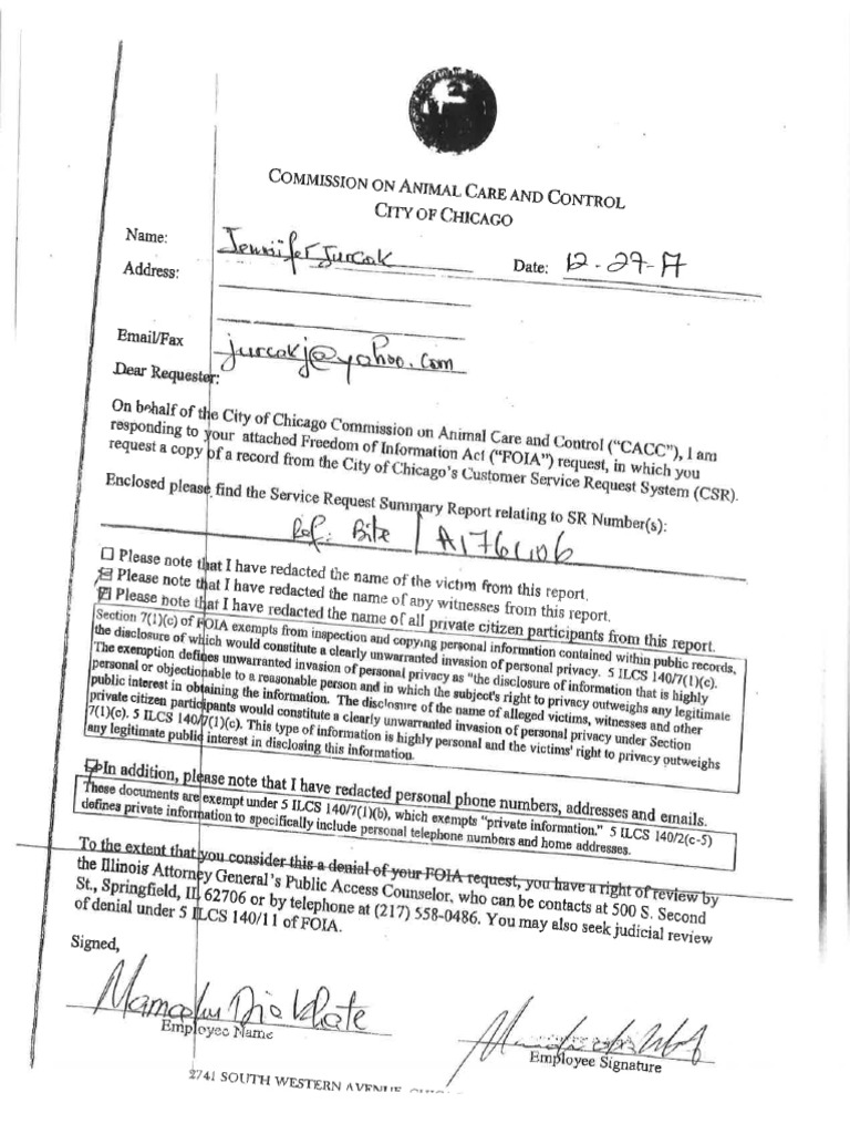 Dog Bite Records Request PDF