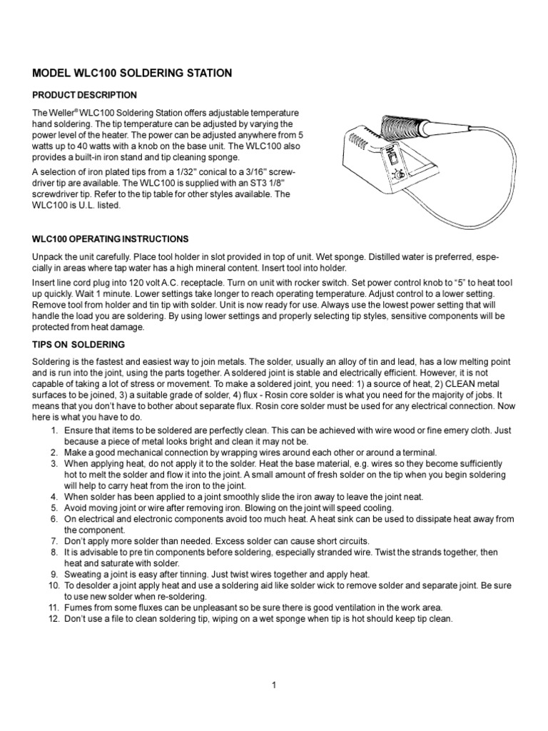 Weller Soldering Station Manual | Soldering | Solder