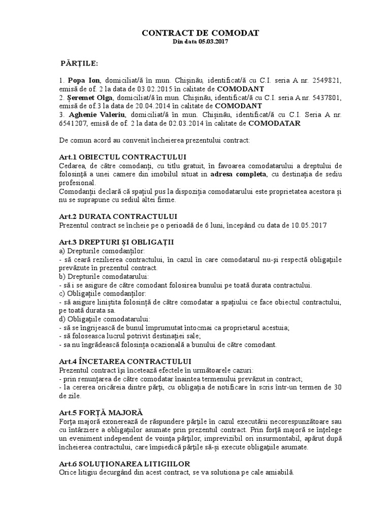 Contract de Comodat | PDF