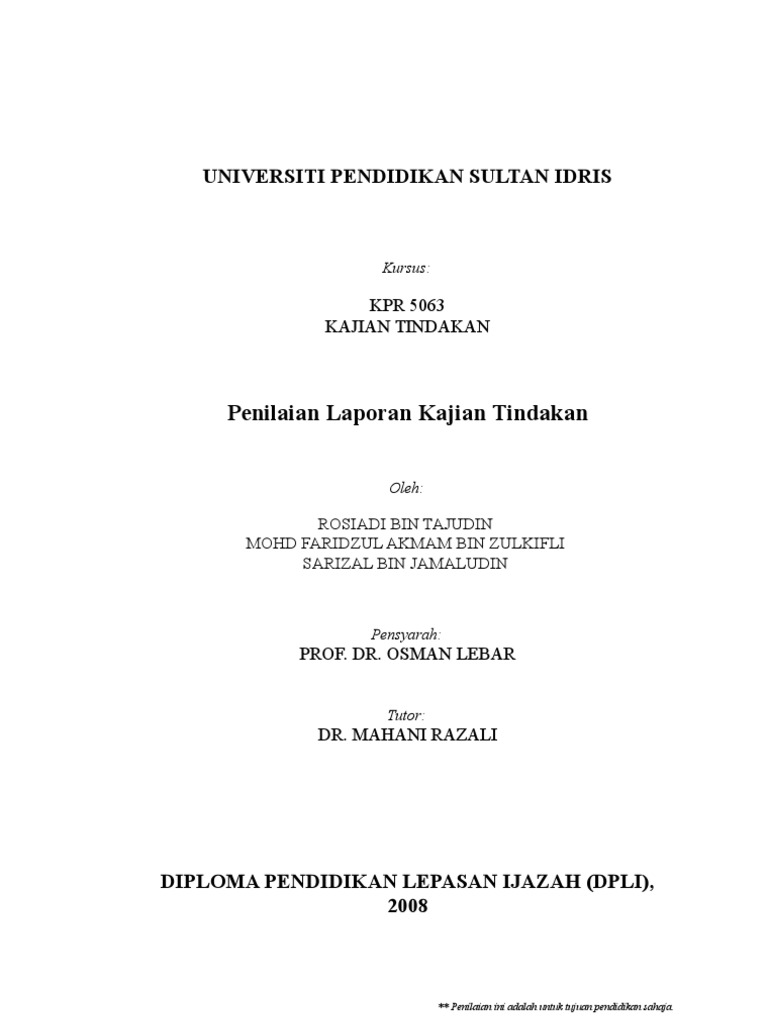 Penilaian Laporan Kajian Tindakan Pdf