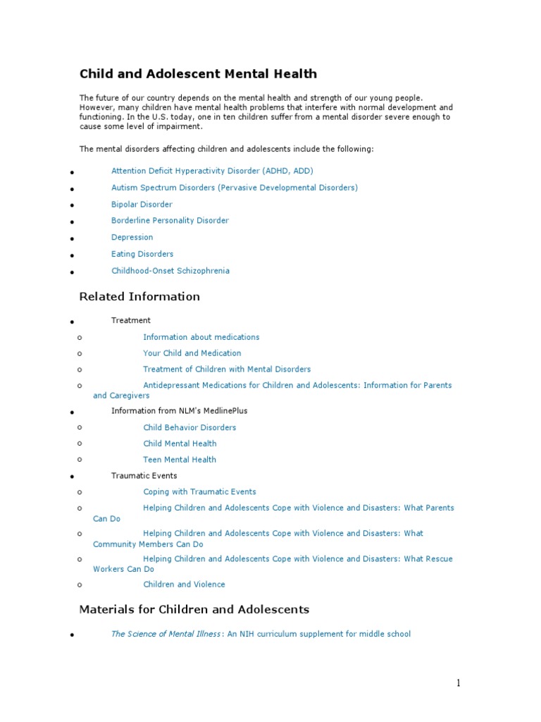 Child and Adolescent Mental Health | PDF | Mental Disorder | Attention ...