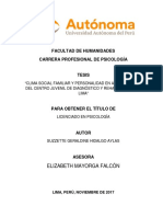 Clima Social Familiar y Personalidad en Adolescentes Del Centro Juvenil de Diagnóstico y Rehabilitación de Lima