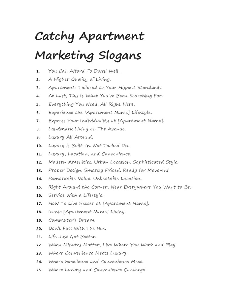 Catchy Apartment Marketing Slogans PDF Apartment Revenue