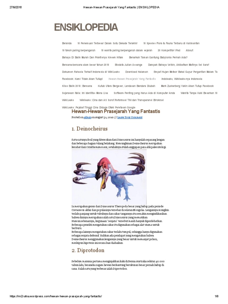 Hewan Hewan Prasejarah Yang Fantastis Ensiklopedia