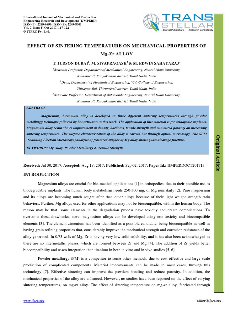 Effect of Sintering Temperature On Mechanical Properties of MG-ZR Alloy ...