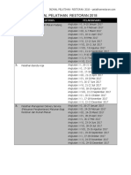 Jadwal Pelatihan Restoran 2018