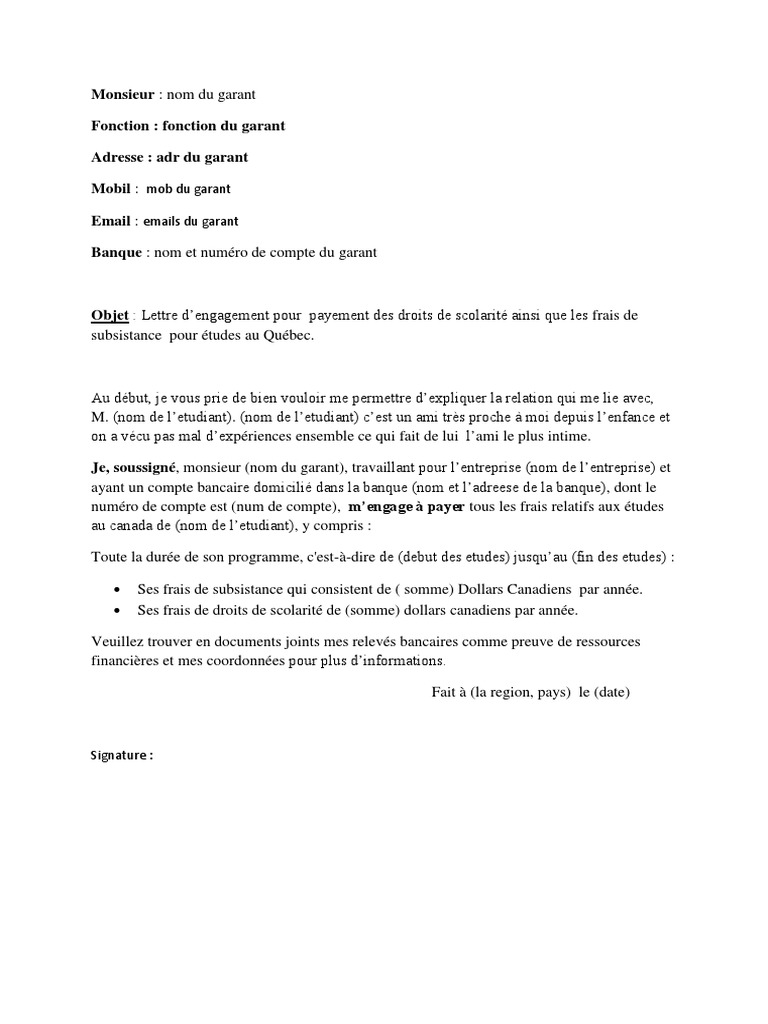 Lettre Garant