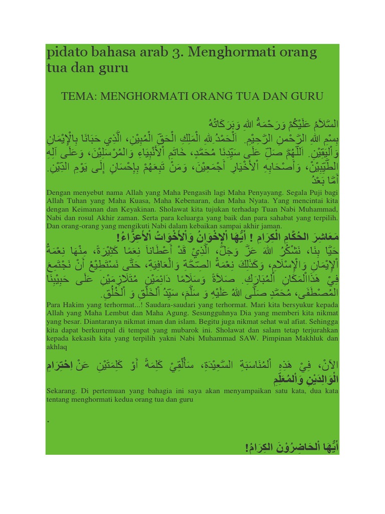 Bahasa Arab Menghormati Orang Tua Dan Guru