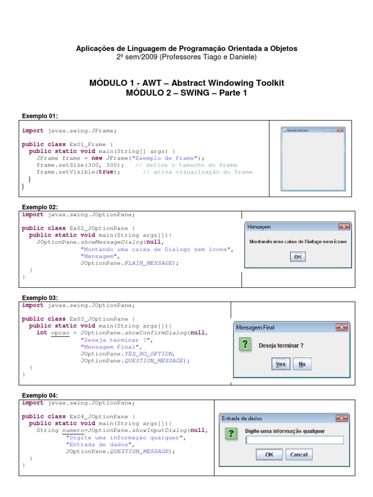 Exemplos de JOptionPane | Java (Linguagem de Programação) | Engenharia ...