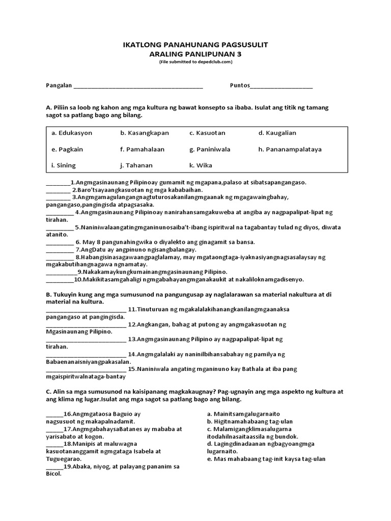 Third Periodical Test in AP 3 | PDF