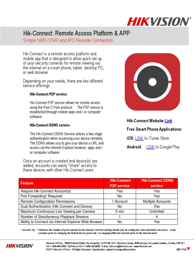 Hik-Connect Data Sheet NA090517 | PDF | Mobile App | Port (Computer ...