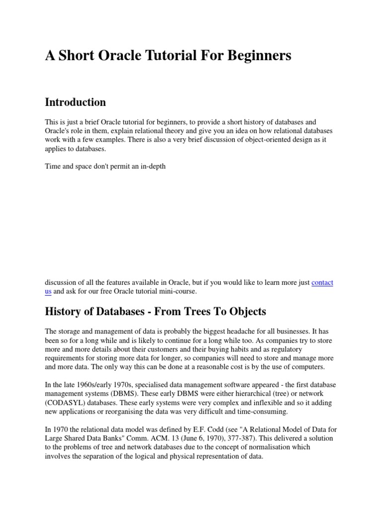 A Short Oracle Tutorial For Beginners | PDF | Databases | Relational ...