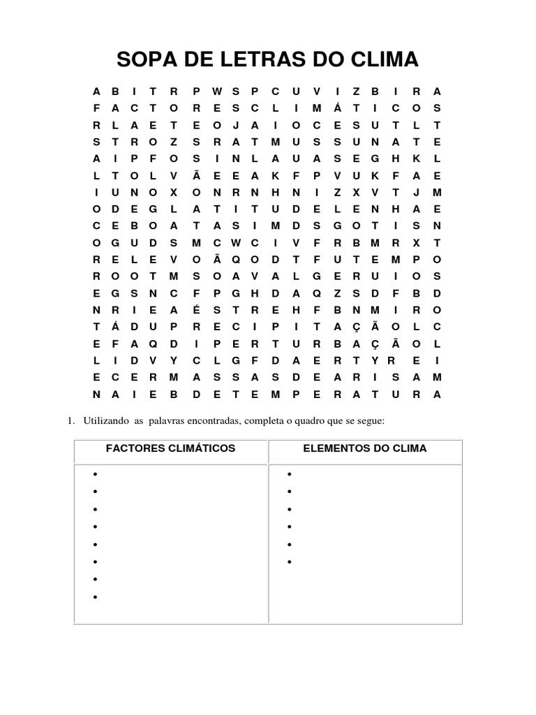 Sopa De Letras Do Clima