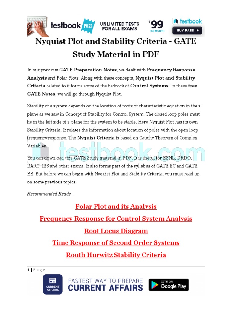 GATE Control Systems: Nyquist Plot | PDF | Systems Science | Electrical ...