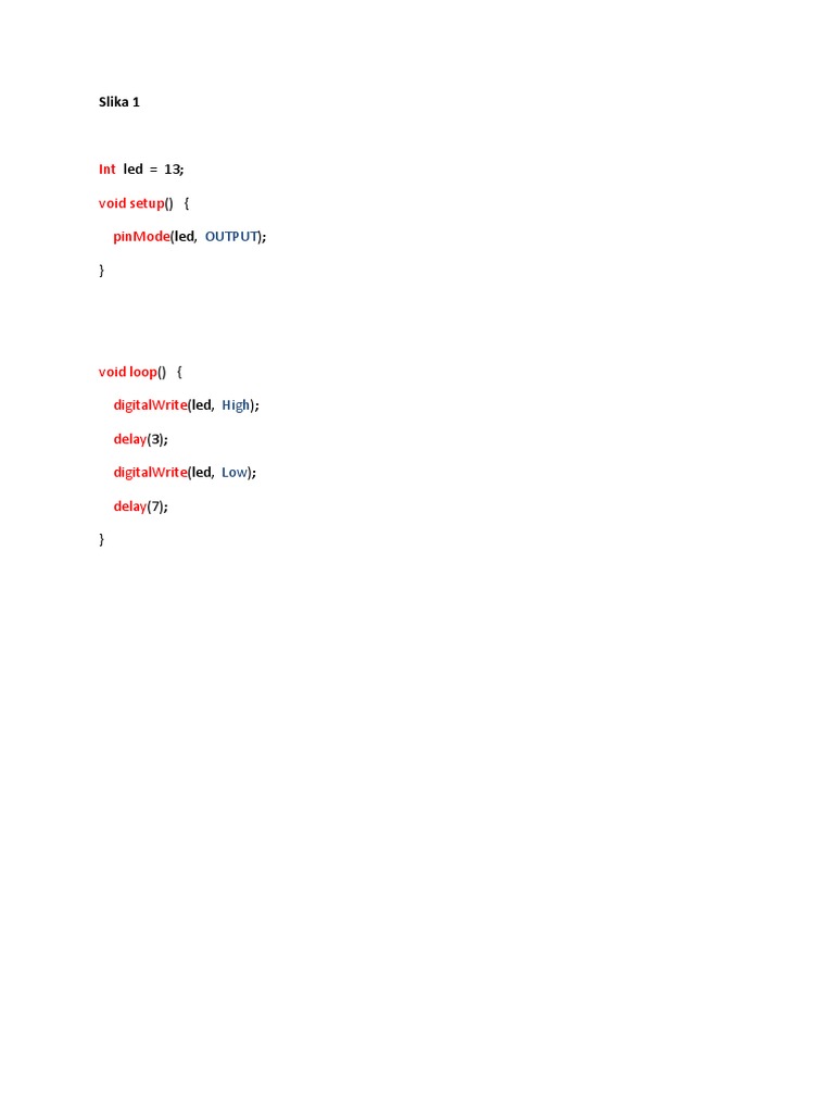 Led 13 ( (Led,) ) : Int Void Setup Pinmode | PDF