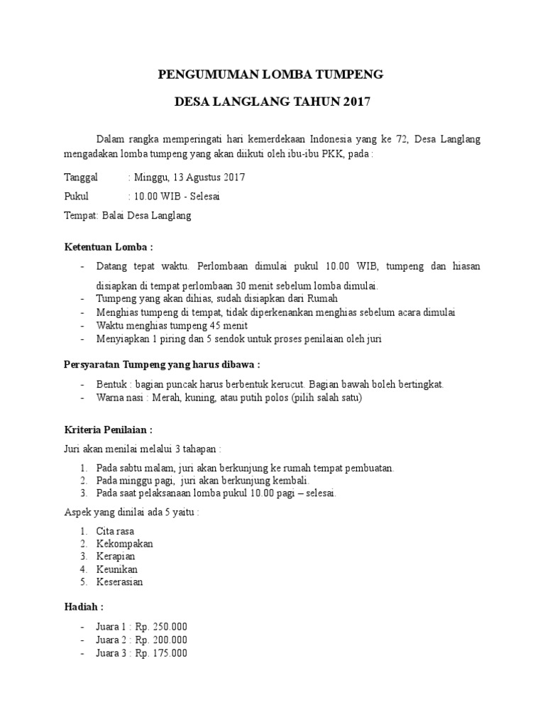 Kriteria Penilaian Lomba Tumpeng 17 Agustus Gambar