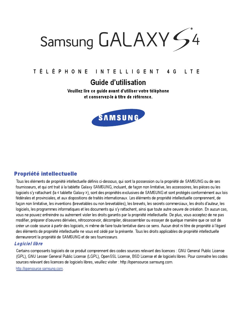 Comment Réinitialiser Samsung Galaxy Trend Gt s7560 Bloqué Avec Un Schema Samsung Galaxy s4 Manuel - 1 PDF | PDF | Propriété intellectuelle | Logiciel