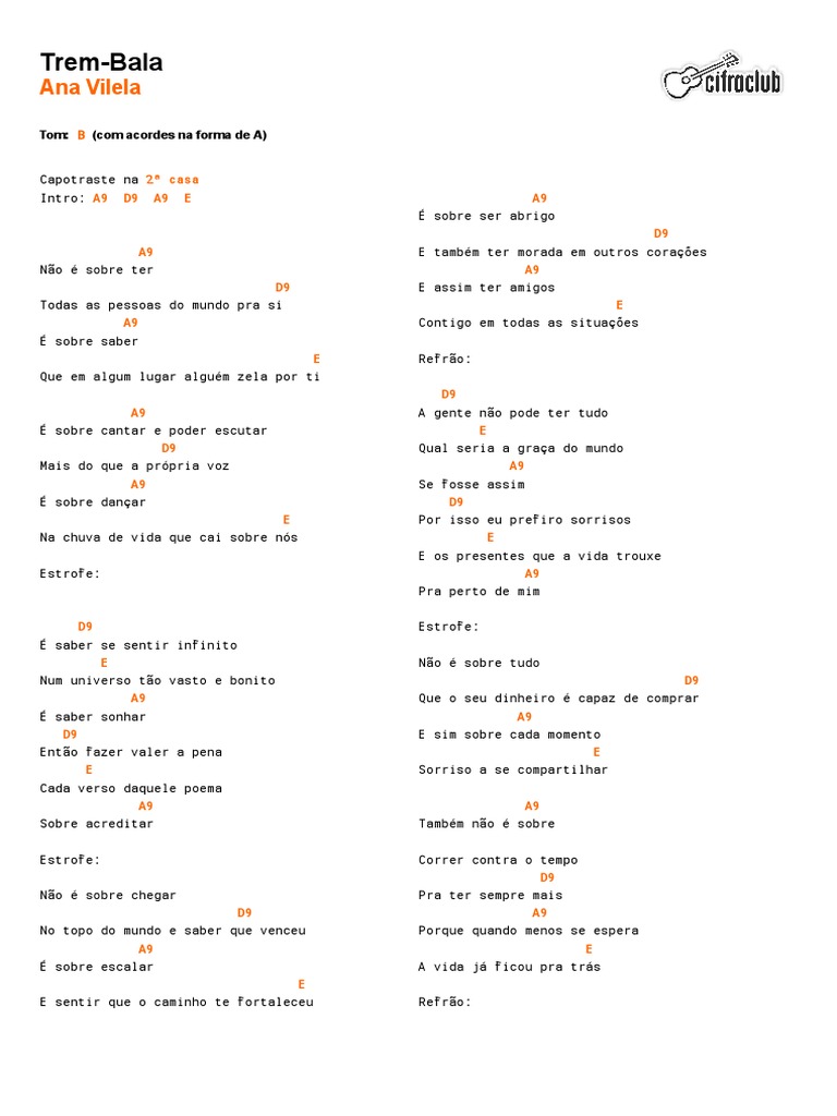 Letra Trem Bala Música Autoral Ana Vilela