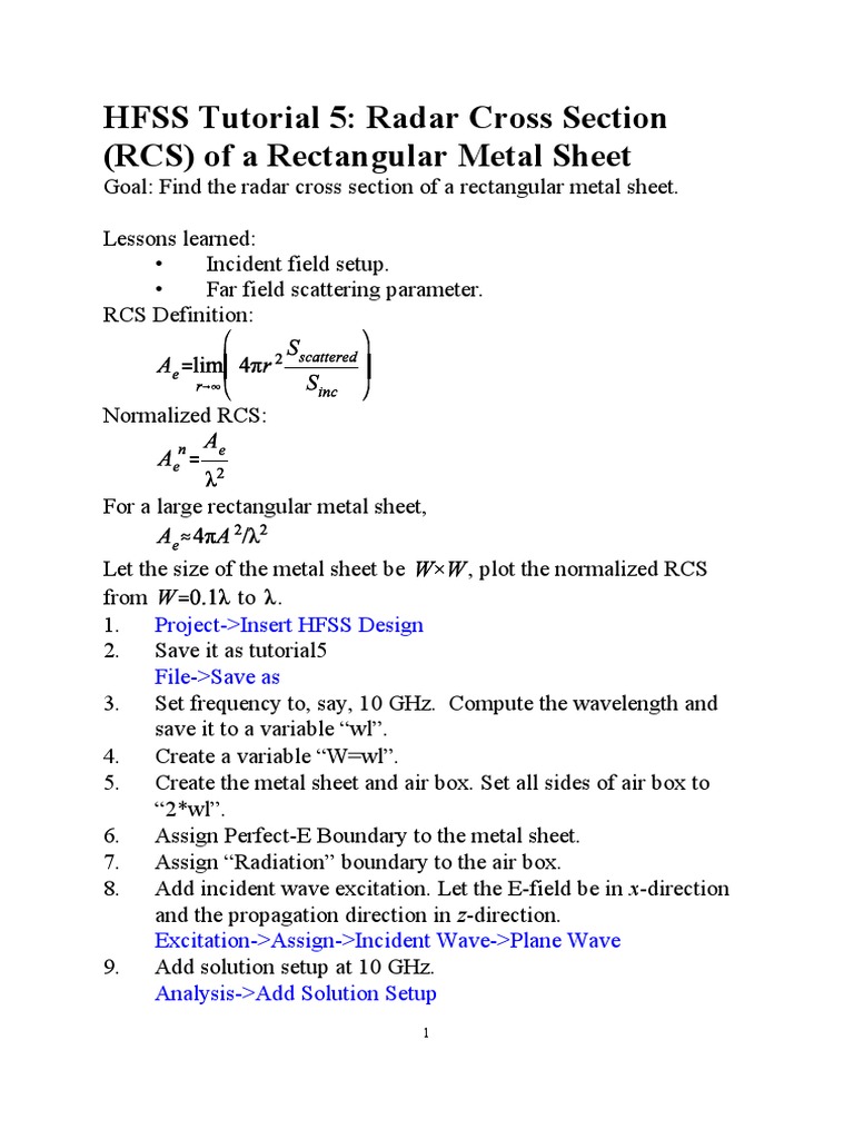 HFSS Tutorial5 HF Radar Cross Section PDF