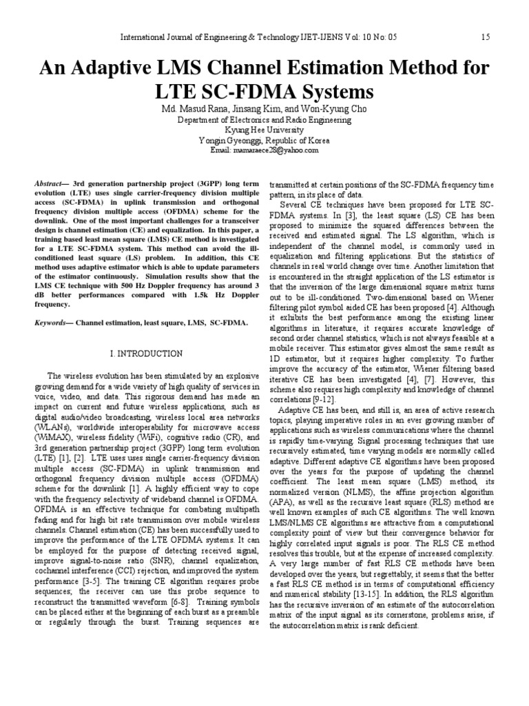 An Adaptive LMS Channel Estimation Method For LTE SC-FDMA Systems | PDF ...
