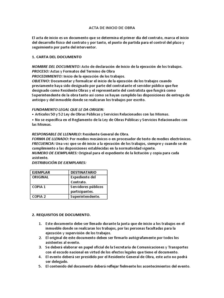 Acta de Inicio de Obra 1 | PDF | Gobierno | Science