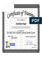 ISO 9001 2015 Transition Internal Auditor Course Certificate