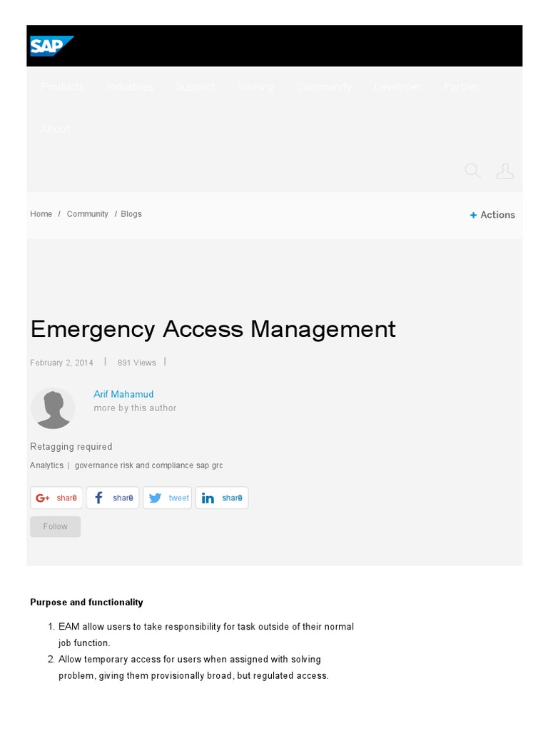 SAP Emergency Access Management Overview | PDF | Login | Computer ...