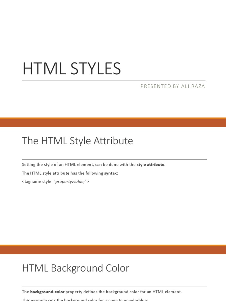 HTML Styles: Presented by Ali Raza | PDF