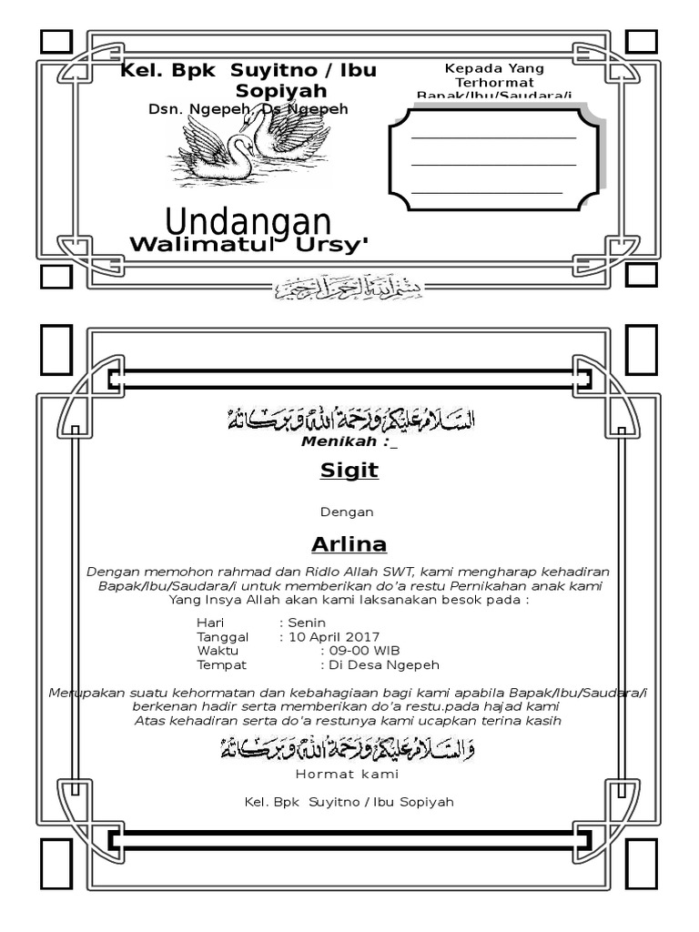 Contoh Undangan Walimatul Urusy