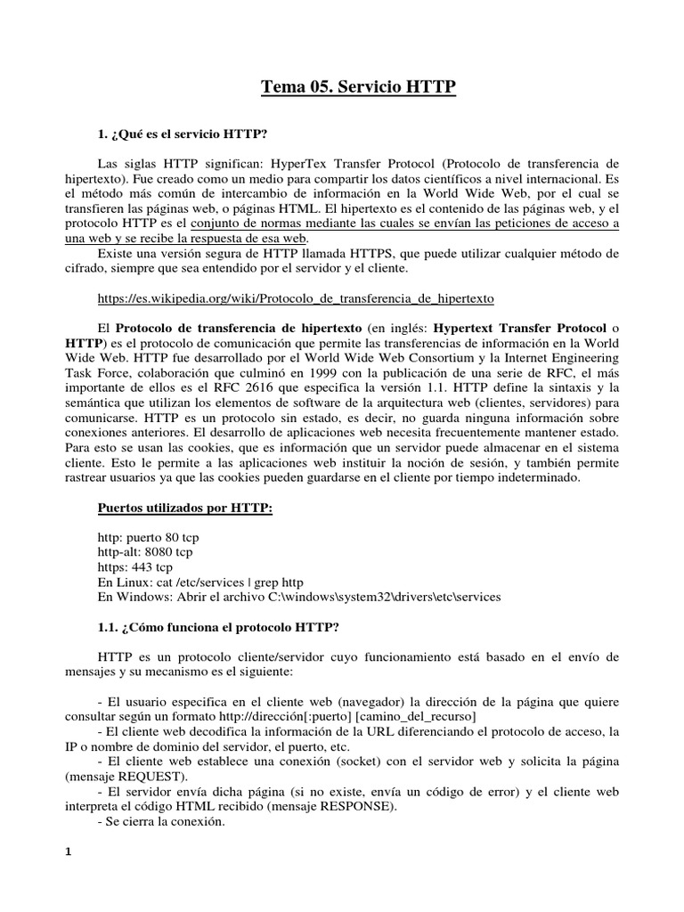 Tema 05 - Servicio HTTP | PDF | Protocolo de Transferencia de ...