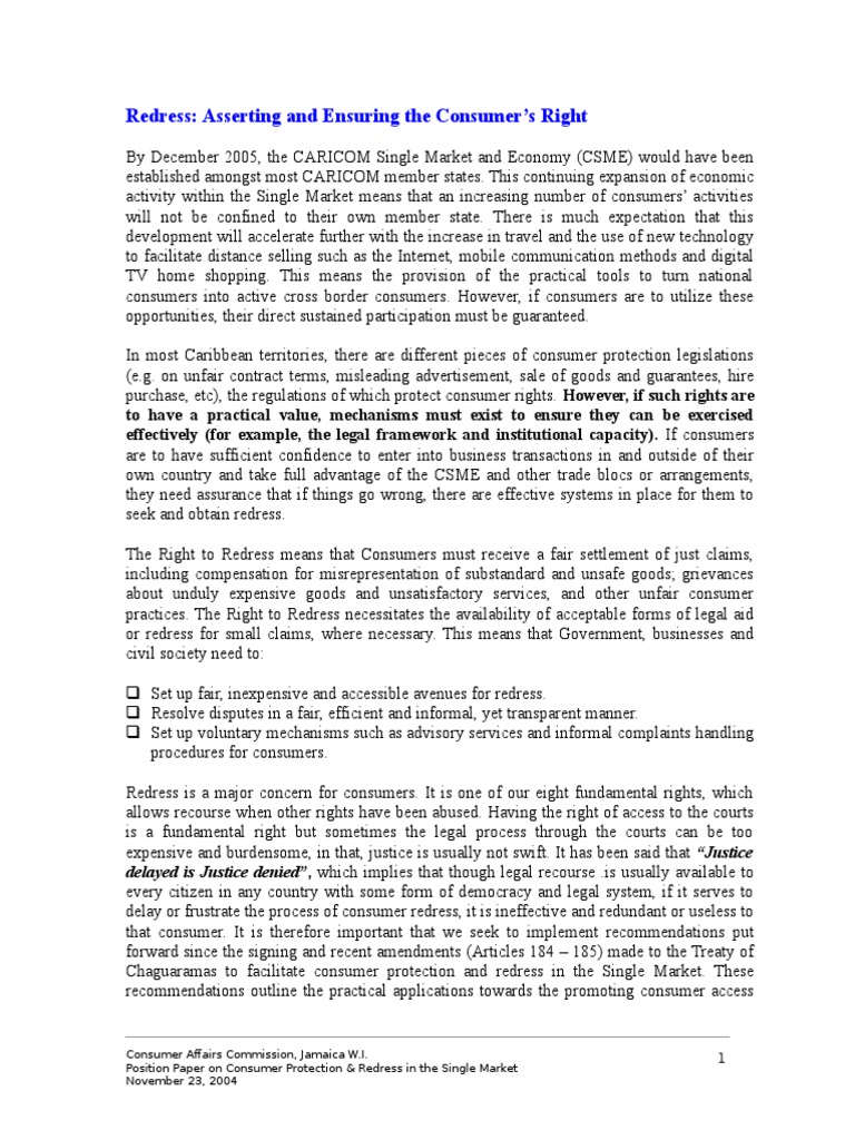 Consumer Redress in CARICOM Market | PDF | Alternative Dispute ...