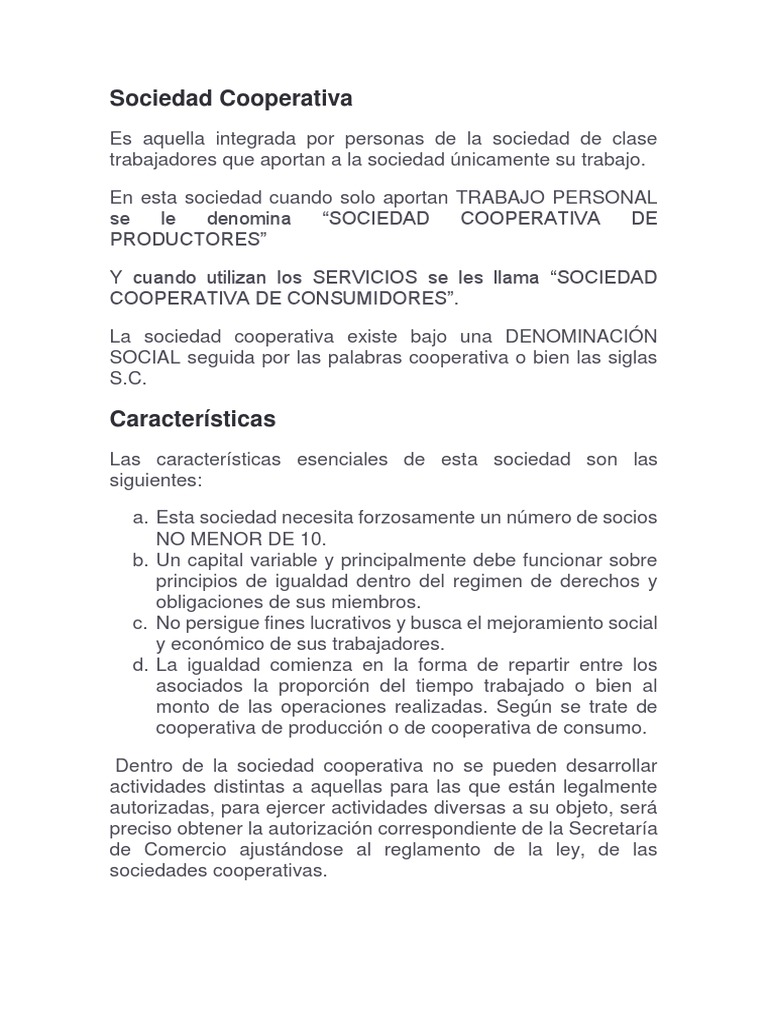 Sociedad Cooperativa | PDF | Cooperativa | Sociedad de responsabilidad ...