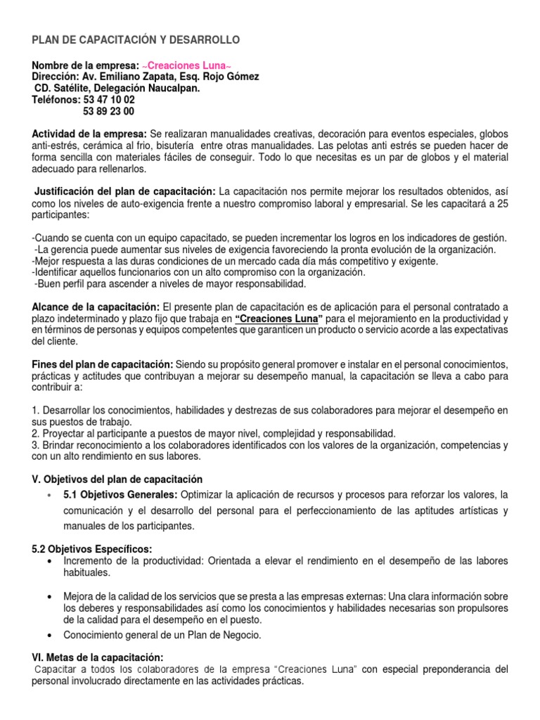 Plan de Capacitación | PDF | Planificación | Aprendizaje