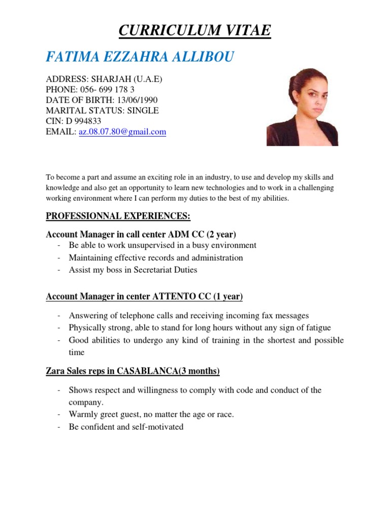 CV of Fatima Ezzahra Allibou | PDF