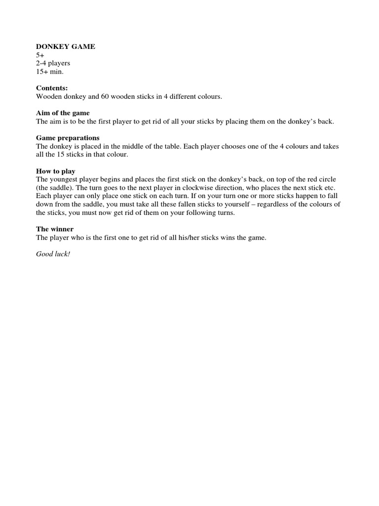 Donkey Game Rules and Instructions | PDF