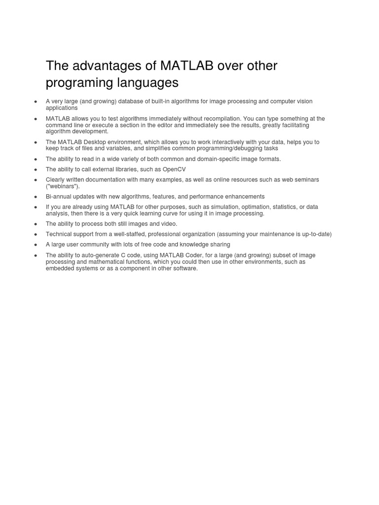 The Advantages of MATLAB Over Other Programing Languages | PDF | Matlab ...