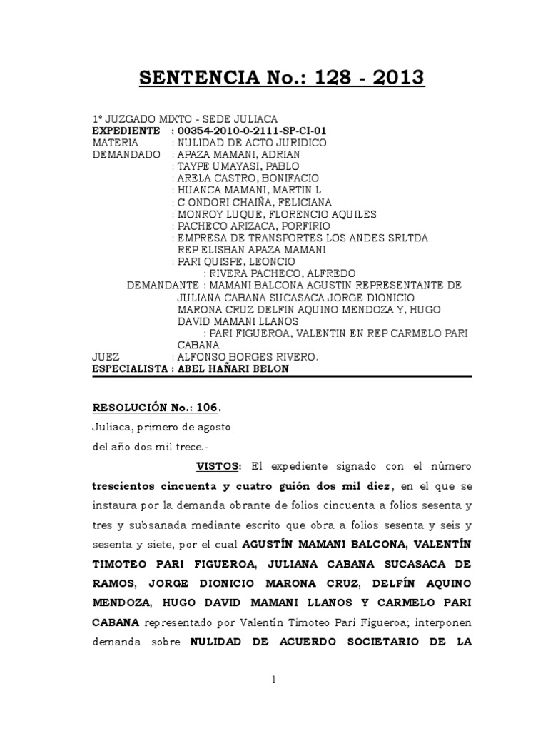 Sentencia Civil Nulidad de Acto Jurídico | PDF | Nulo (ley) | Ley procesal
