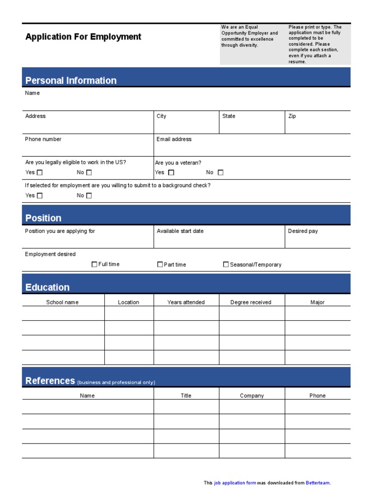 Job Application Form Template Download Standard 20170814 Employment